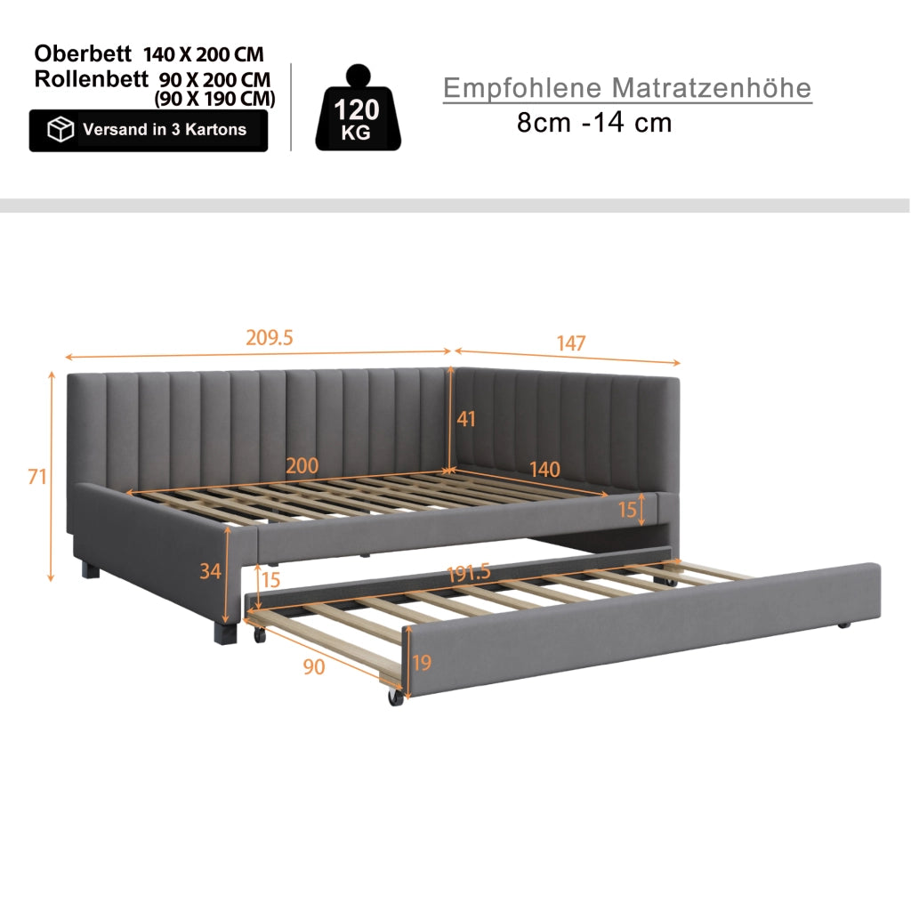 LETTO Divano letto estraibile 140x200 cm in velluto grigio