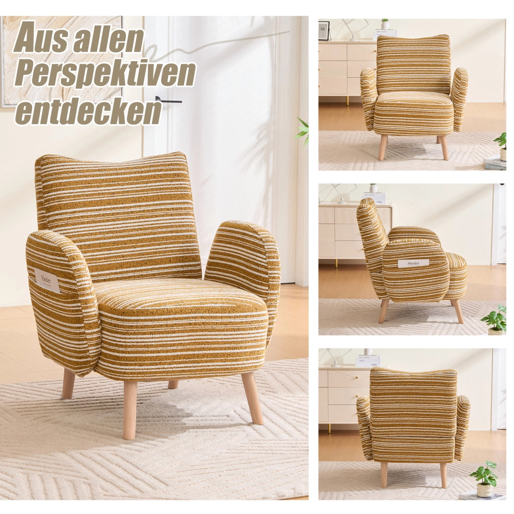 OKWISH Poltrona in Boucle, Schienale Ergonomico con Tasca Laterale e Piedini Antiscivolo, Giallo Senape, 77 x 81 x 87 cm