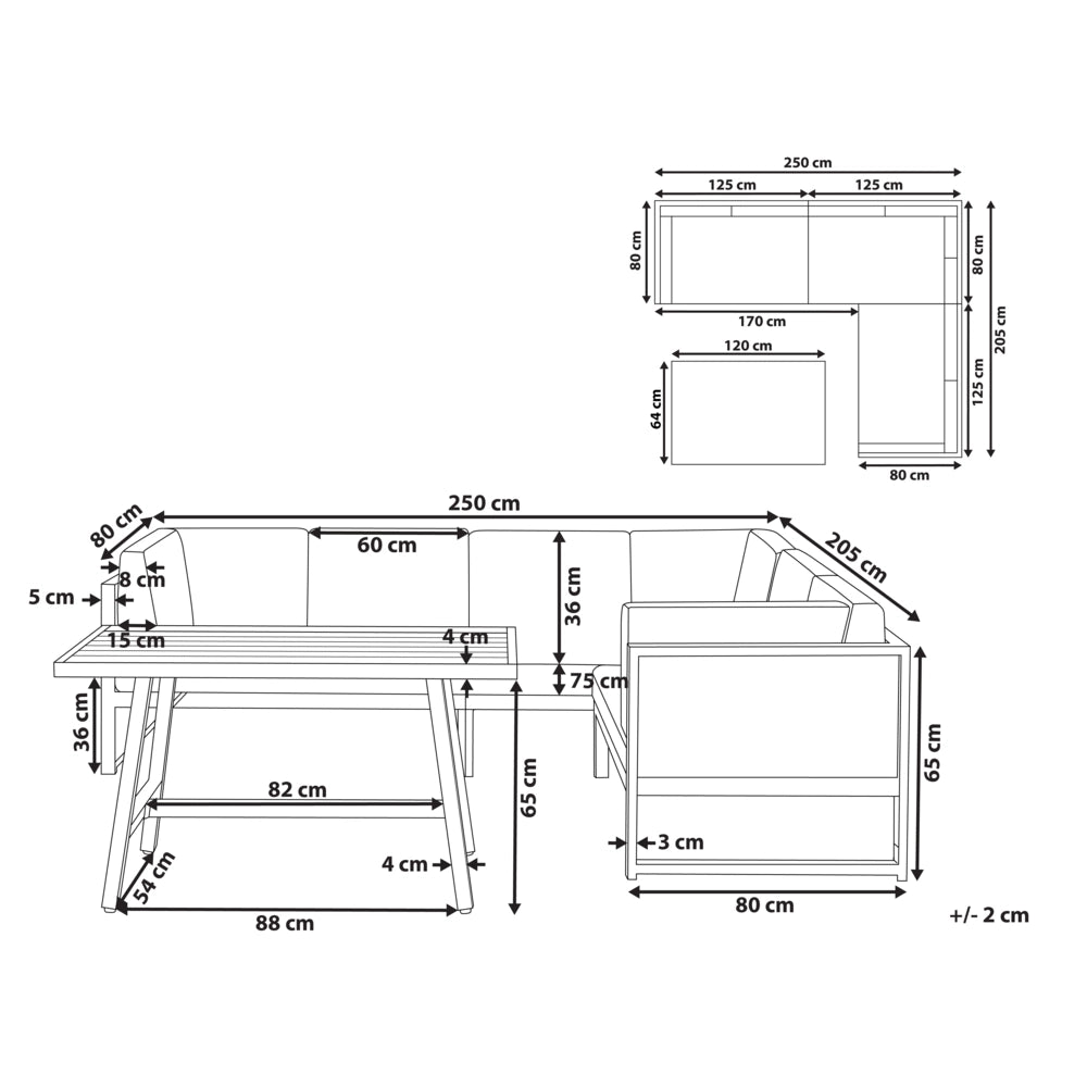 Set da salotto da giardino con tavolino bianco in alluminio bianco con cuscini verdi e tavolino stile moderno esterno