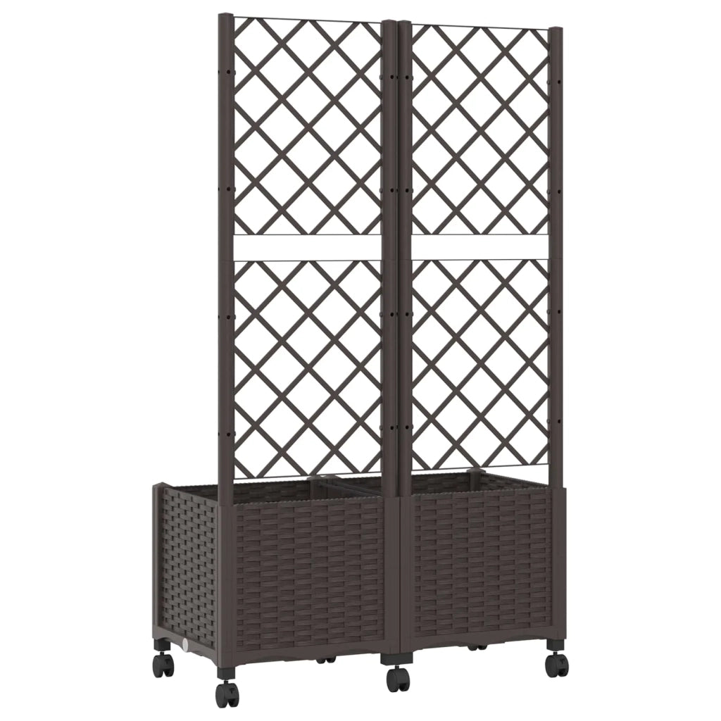 Vaso da giardino con grigliato e ruote Marrone 80 x 40 x 146 cm 3422969