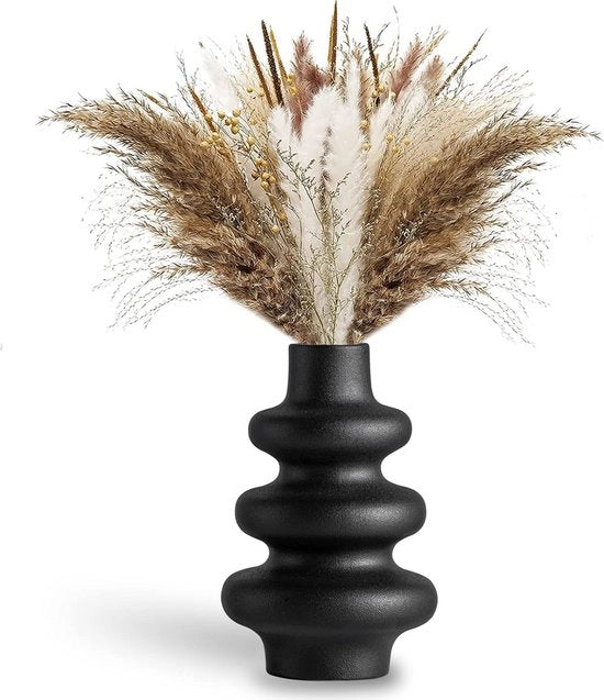 Vaso Ceramico - Spirale - Nero - 22 cm - Pampas - Elegante - Fiori Secchi - Fiori Freschi - Vasi - Ceramica