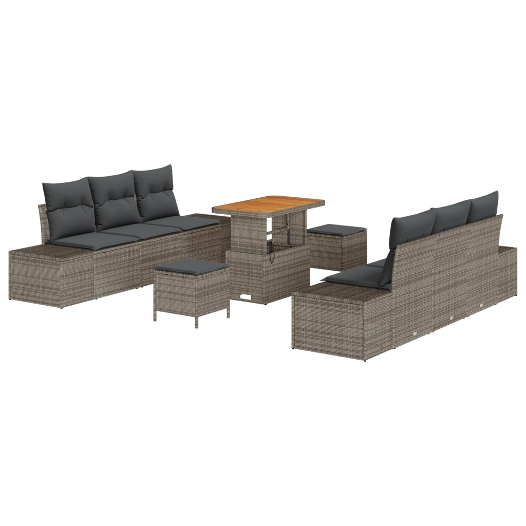 Set Divano Giardino 9 Pezzi con Cuscini Grigio Rattan Piatto Acacia