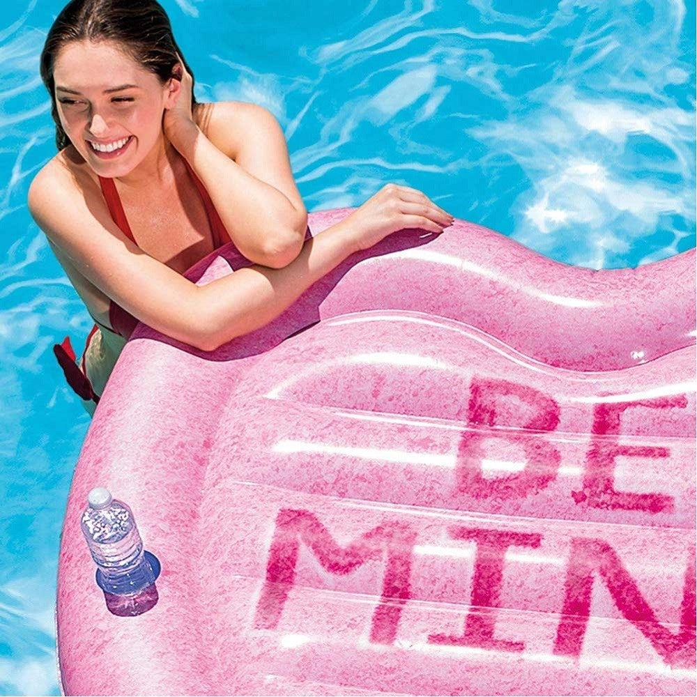 Trade Shop - Materassino Isola Gonfiabile Stampa Cuore Pvc Mare Piscina 145 X 142 Cm Rosa -