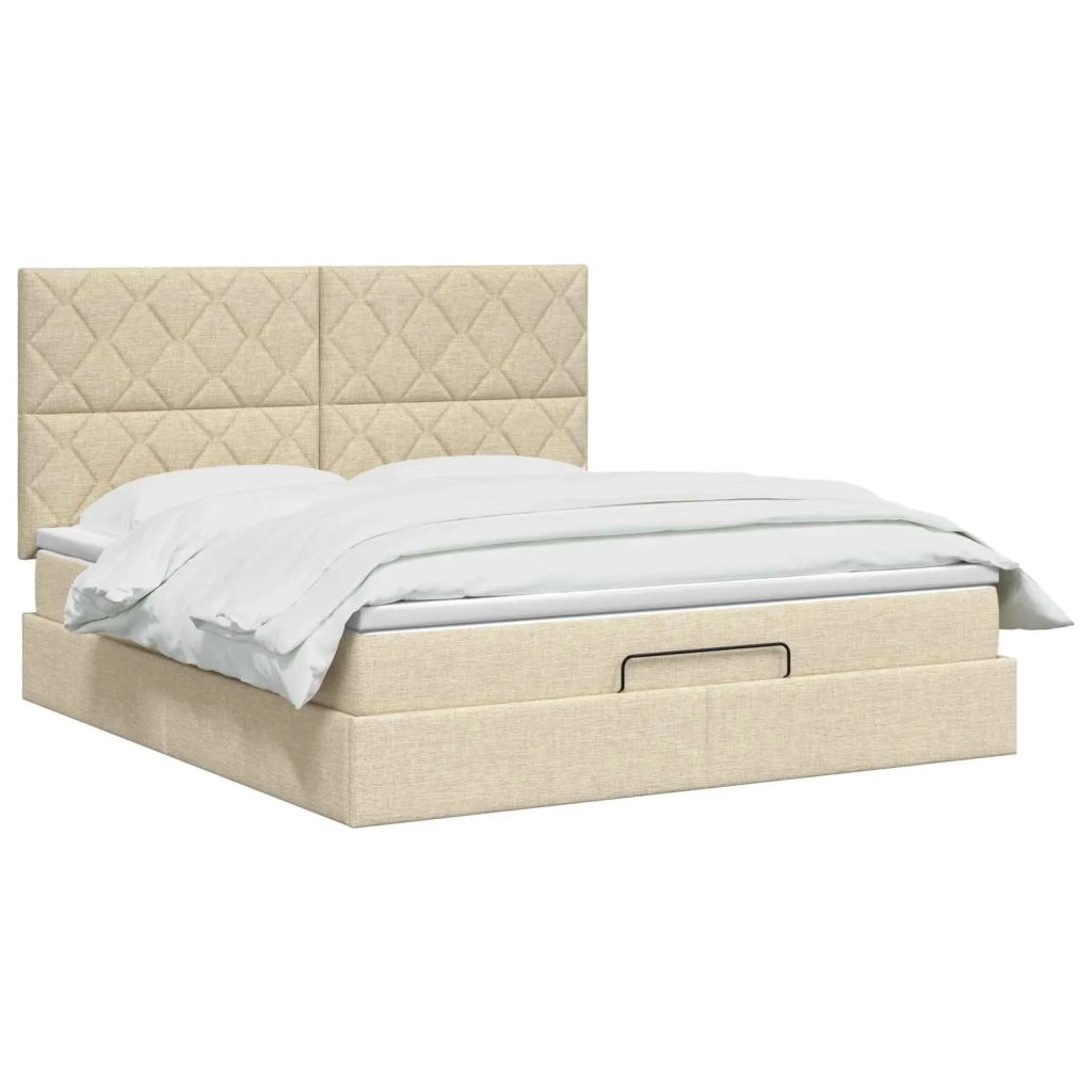 Letto Ottomano con Materasso e LED Crema 180 x 200 cm Tessuto 3458178