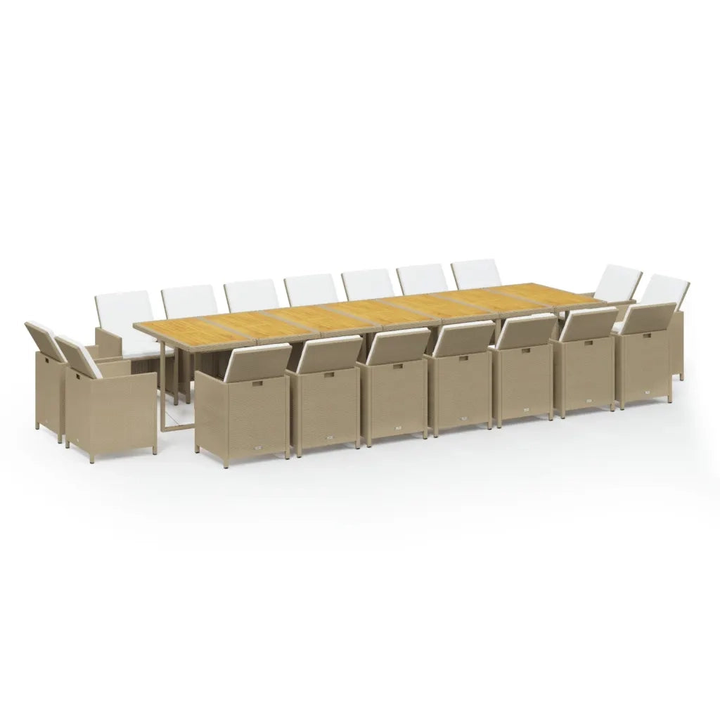 Set da Pranzo per Giardino 19pz con Cuscini in Polyrattan Beige cod mxl 36007