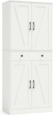 Credenza Alta da Cucina, Mobile Dispensa in Legno con 3 Ripiani Regolabili, 1 Cassette e 4 Ante, Armadio Moderno per Cucina, Soggiorno, Sala da Pranzo, 77 x 39 x 183 cm, Portata 140 kg
