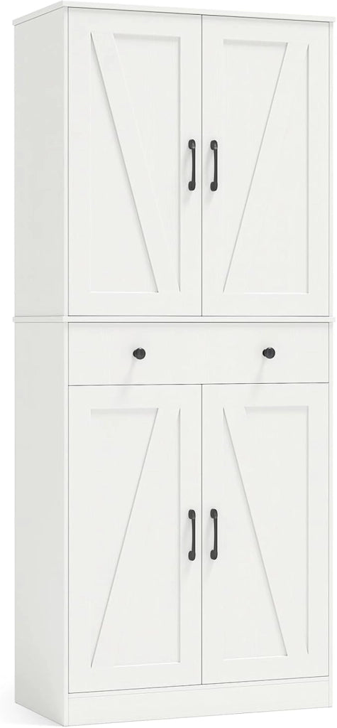 Credenza Alta da Cucina, Mobile Dispensa in Legno con 3 Ripiani Regolabili, 1 Cassette e 4 Ante, Armadio Moderno per Cucina, Soggiorno, Sala da Pranzo, 77 x 39 x 183 cm, Portata 140 kg