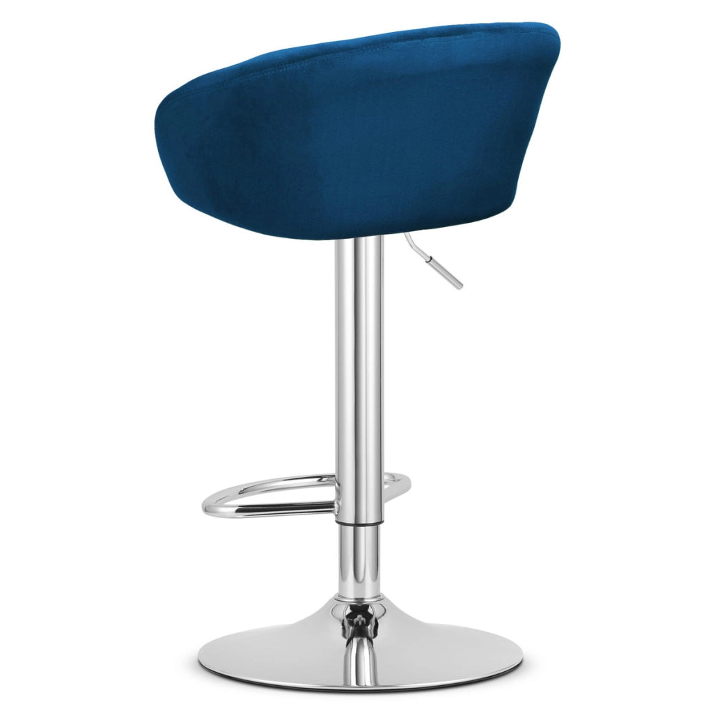 Sgabello da bar East in velluto blu e cromo