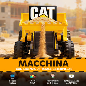 Ruspa Elettrica per Bambini 3-6 Anni Marchio Ufficiale Caterpillar 12V con Telecomando Giallo
