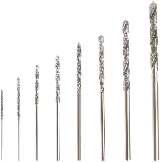 Set di Trapani 8 pezzi - Trapano a Diamante a Rotazione 0,8/1,0/1,2/1,5/1,8/2,0/2,5/3,0 mm - Adatto per Vetro/Metallo/Jade - Affilato e Duraturo - Per Trapani Rotanti - Set di Trapani
