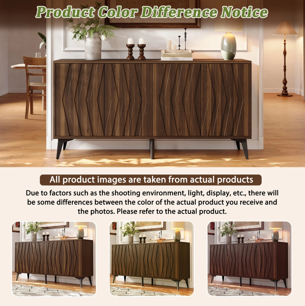 Credenza con 4 ante e ripiani regolabili 140x35x70 cm in MDF e truciolare color noce
