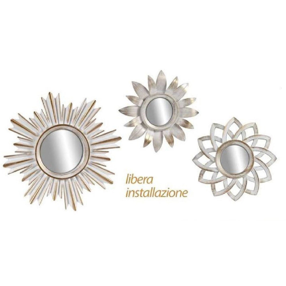 Trade Shop - Set 3pz Specchi Da Parete Decorativi Bianco Oro 25/35cm Specchio Plastica 823923 -