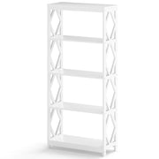 Libreria alta 5 ripiani legno romboidale scaffale espositivo aperto, Libreria moderna autoportante bianca ufficio soggiorno camera da letto