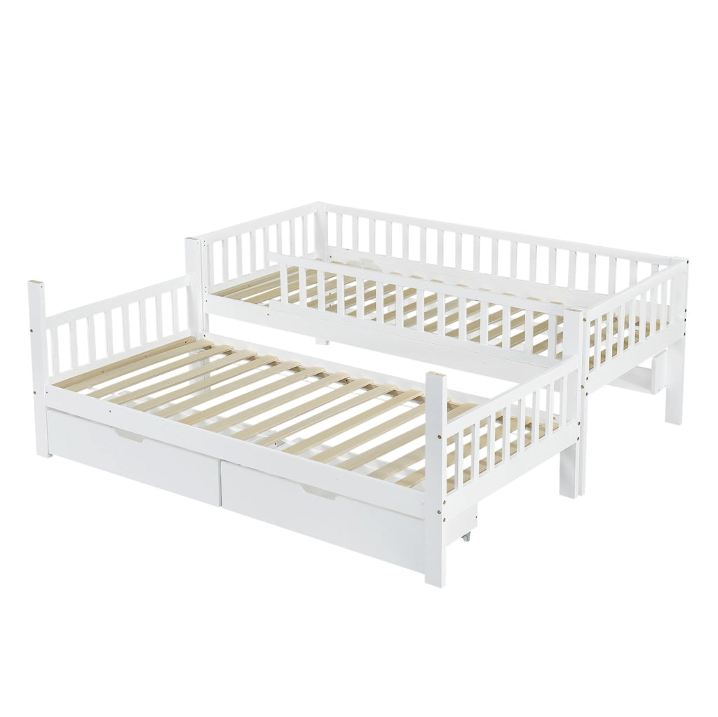 Letto a castello per bambini 90x200 cm bianco in legno di pino e MDF; con scala reversibile e spazio contenitivo