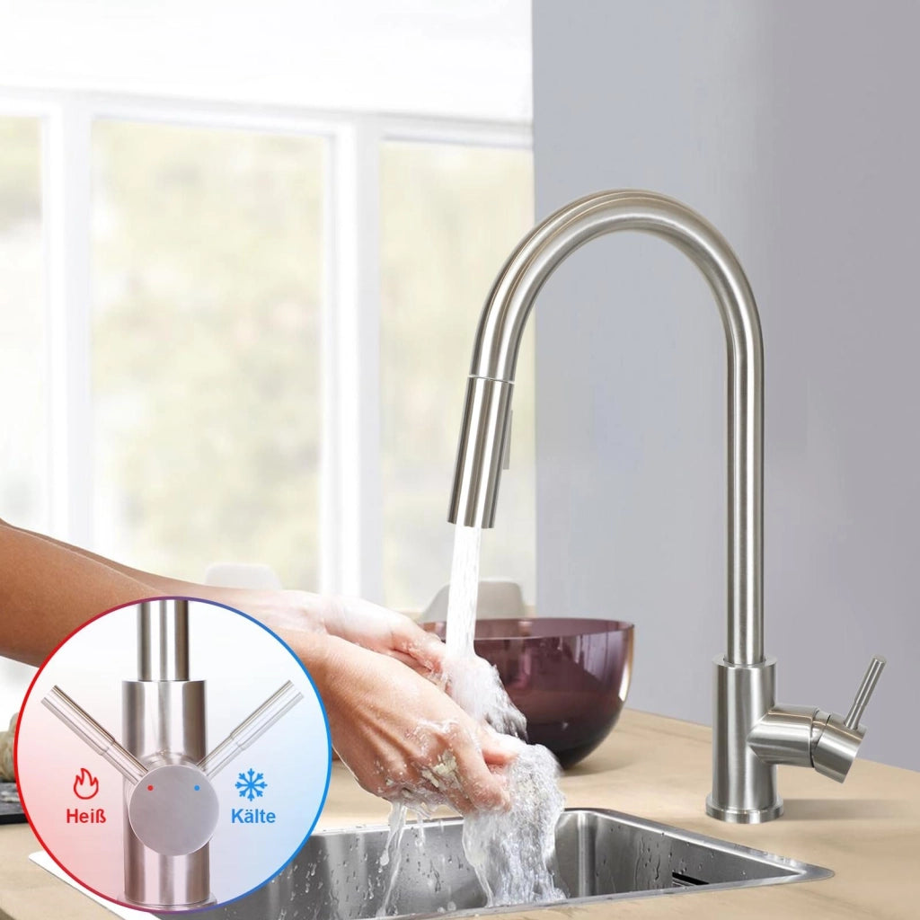 ZMH Miscelatore in acciaio inox con doccia estraibile e rotazione a 360°