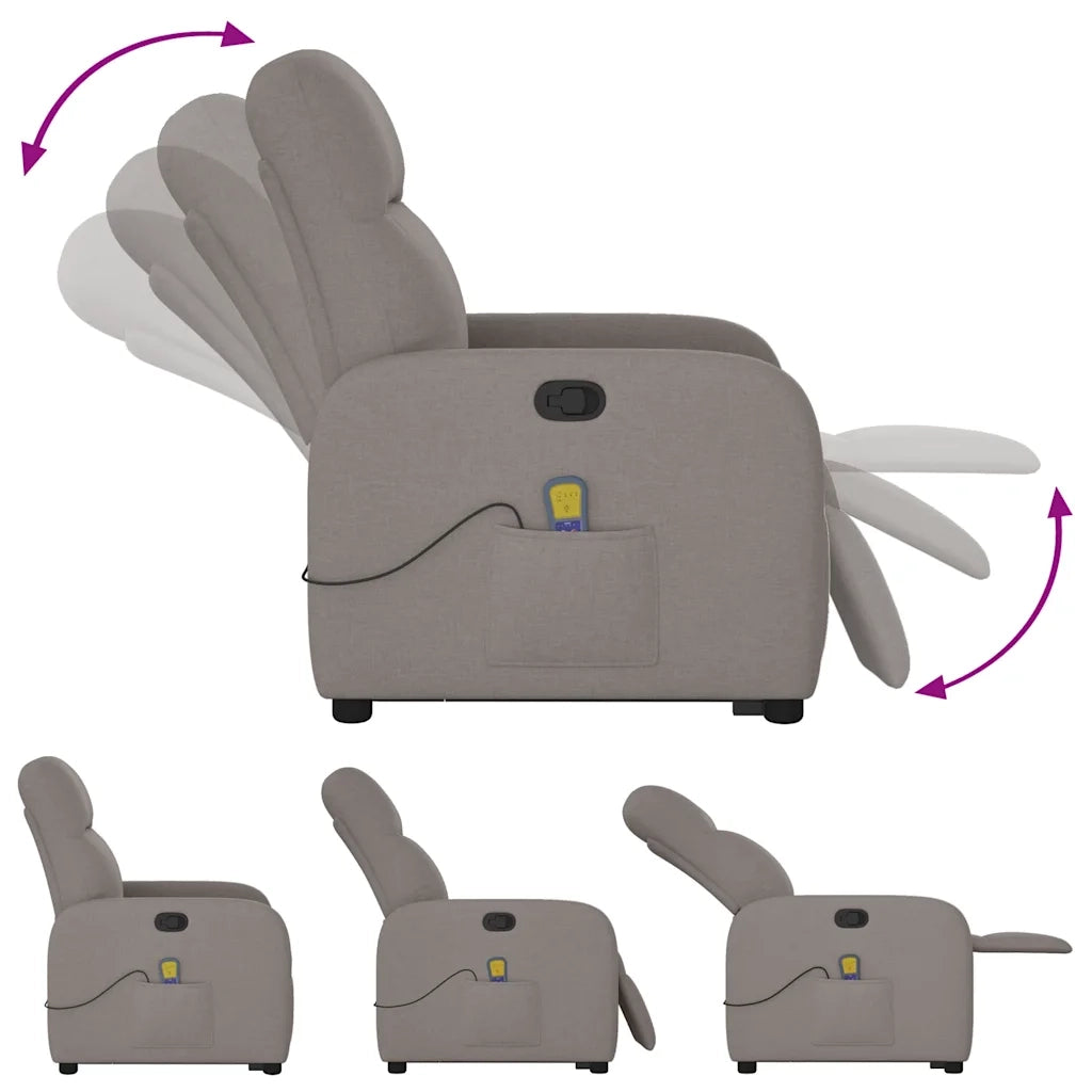 vidaXL Poltrona Alzapersona Massaggiante Reclinabile Tortora Tessuto
