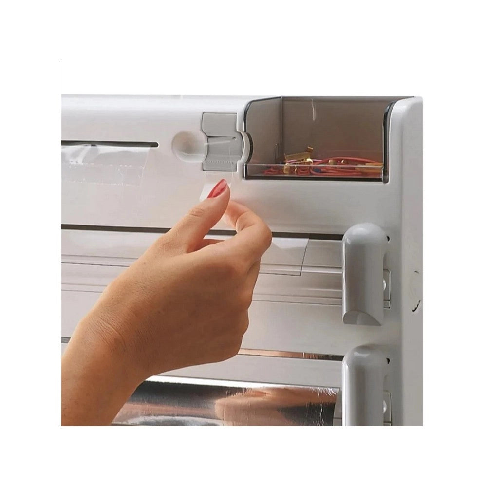 Trade Shop - Porta Rotolo Da Cucina Carta 5in1 Da Parete Organizer Dispenser Pellicola Nastro -