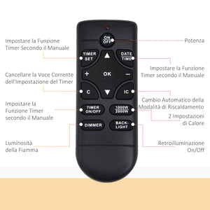 Camino Elettrico da Parete e da Incasso 1000/2000W con Luce LED RGB Nero