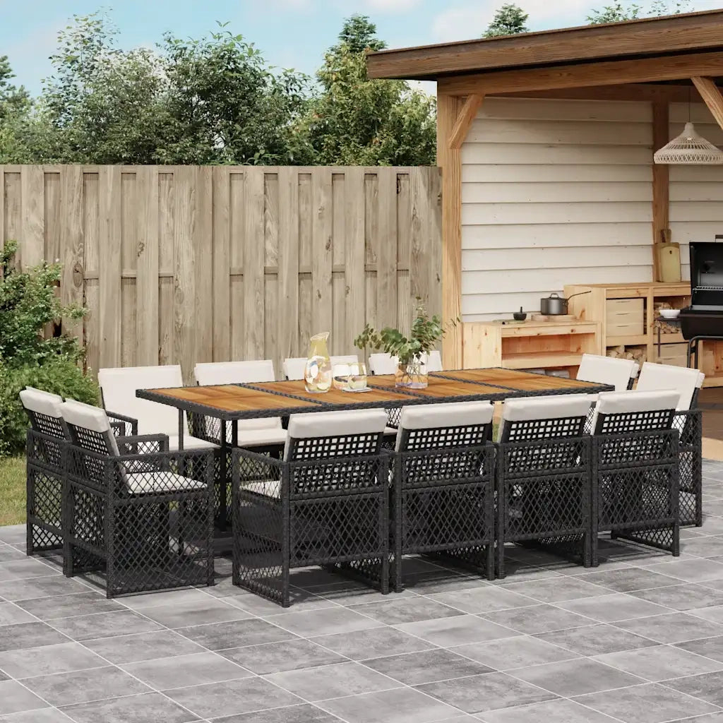 Set da Pranzo da Giardino 13pz con Cuscini Nero in Polyrattan 3210867