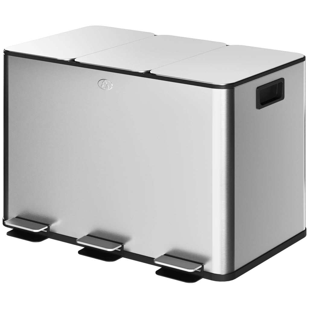 Pattumiera Differenziata con 3 Scomparti ¨C zephmum ¨C Acciaio Inox e PP, 49.6x34.5x38.6 cm, Argento