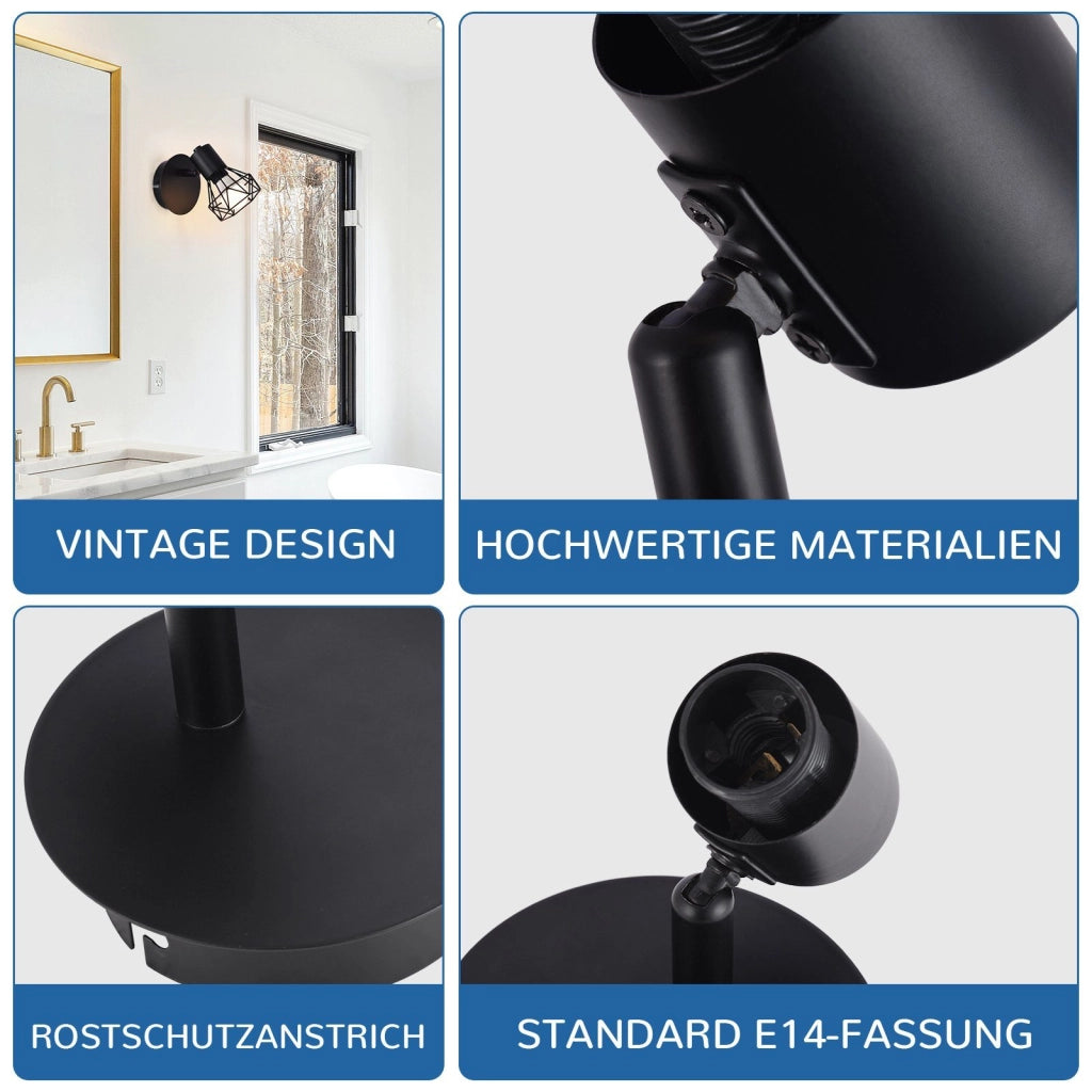 ZMH Plafoniera Vintage Faretto da soffitto Faretto da parete E14 orientabile 350° Retro