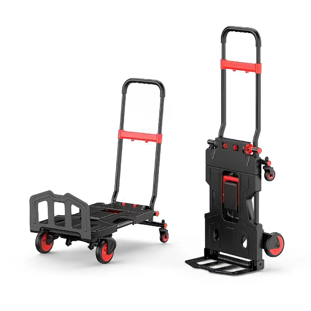 Carrello Pieghevole 2 in 1 Portata 150 kg, Carrello Portapacchi Trasformabile Verticale e a Pianale, Manico Regolabile, Ruote in Gomma