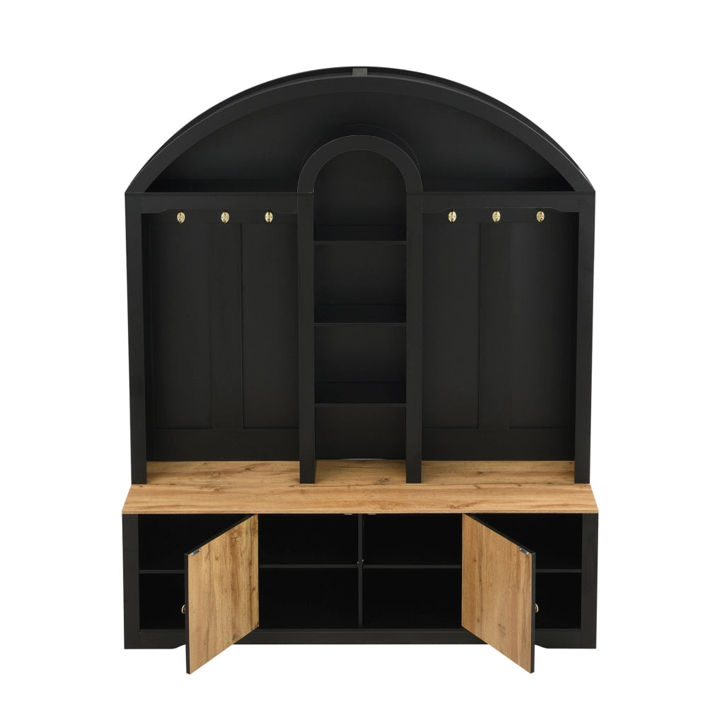Armadio guardaroba 150x40x195 cm nero MDF, ganci e ripiani