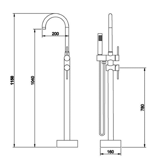 Miscelatore a pavimento per vasca nero serie Dante