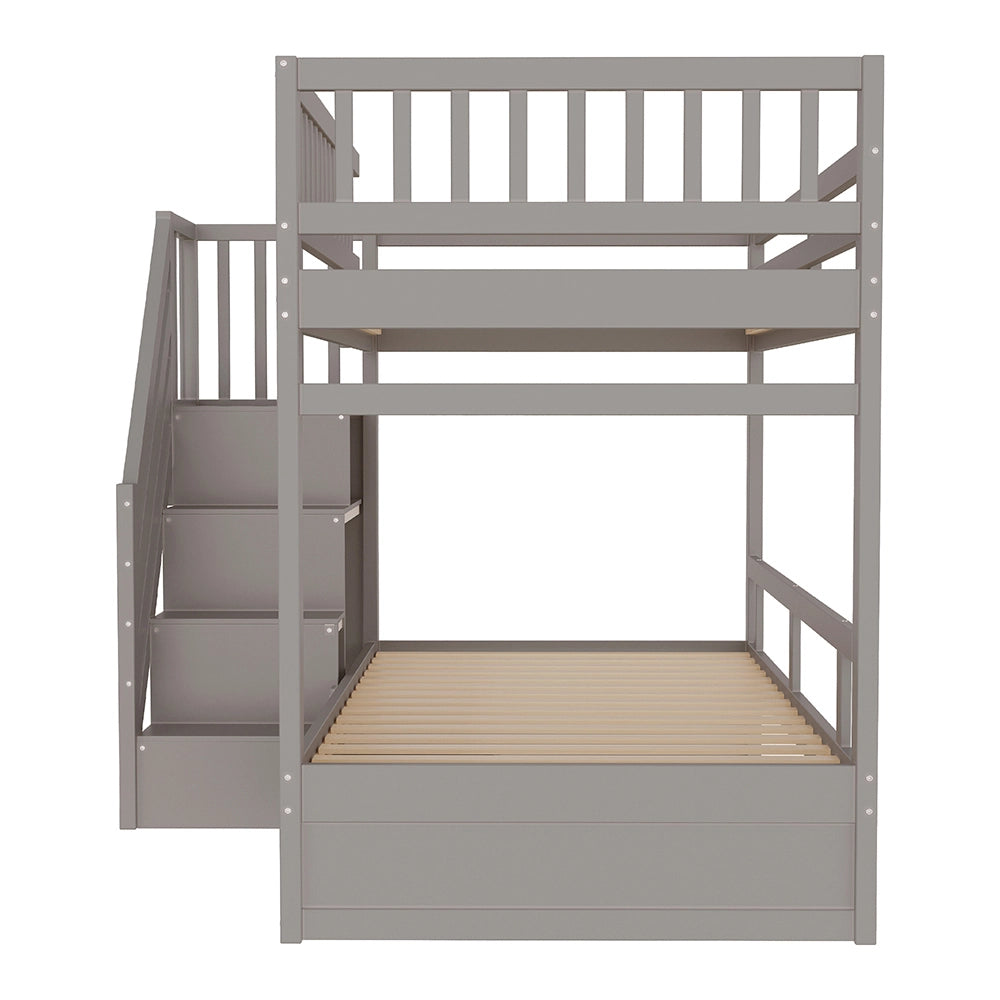 Letto a castello massello - Xylo - 90x200cm grigio, cassetti e scale