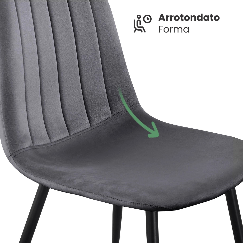 Set di 2 Sedie in velluto trapuntate LUMO Grafite Scuro gambe nere