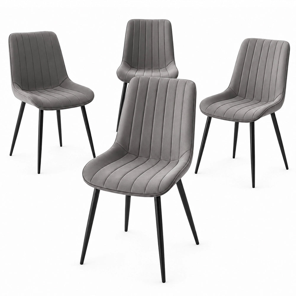 Set 4 Sedie da Pranzo Grigio in Velluto Seduta Ergonomica e Struttura Acciaio