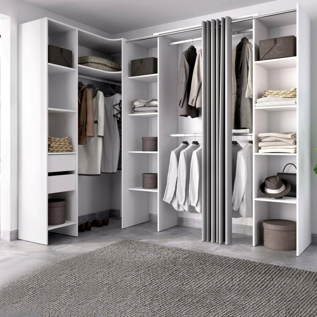 Guardaroba grande Dindo, Mobile camera da letto, Cabina armadio portabiti, Armadio appendiabiti, 234x141 h205 cm, Bianco