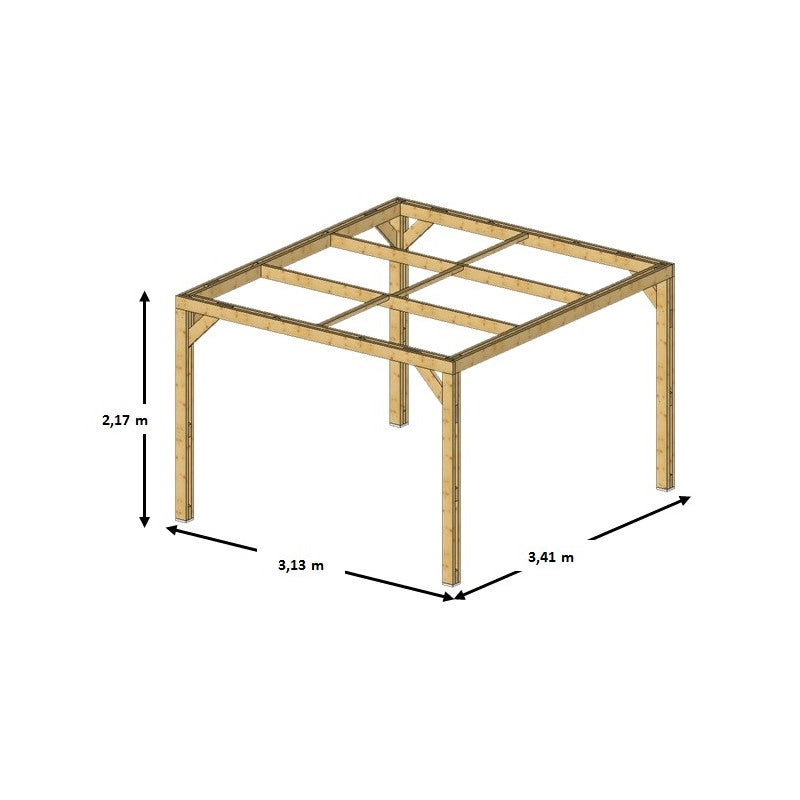 Pergola da giardino in legno 341x313 cm – Tettoia con struttura picea termo-trattata – Copertura 10,68 m² – THO3531 Foresta