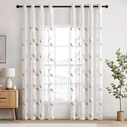 Voile gordino con occhielli tessuto a motivi di foglie trasparenti e decorazione a maglia set da 2 H 160 x B 140 cm tende moderne per soggiorno foglie marrone.