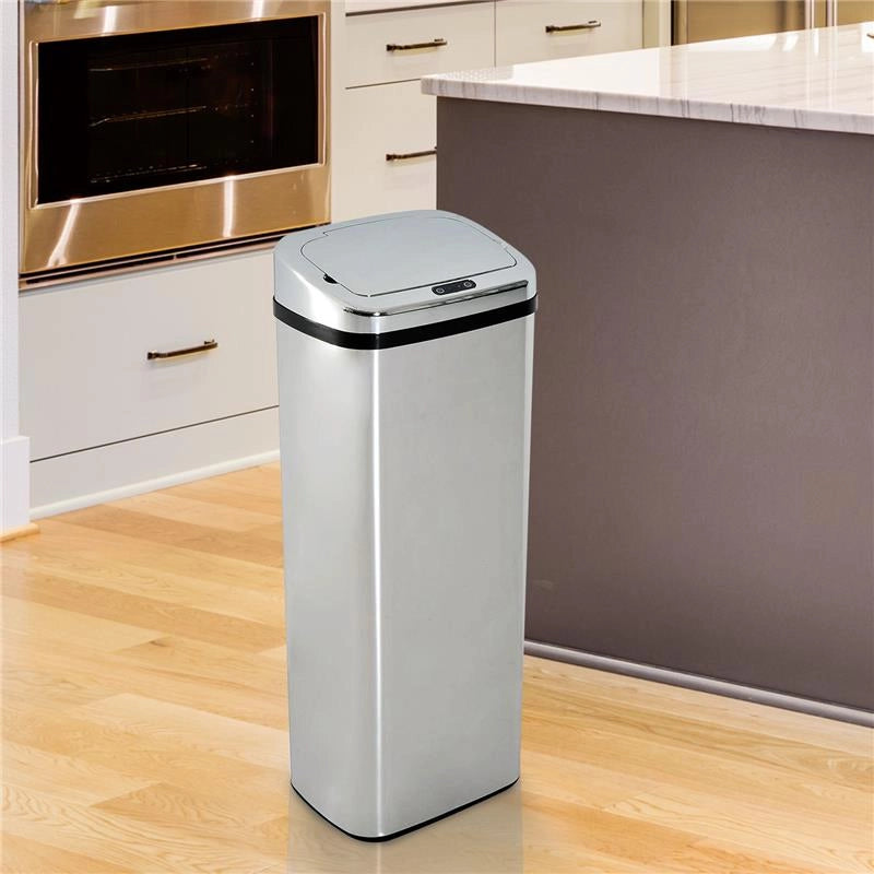 CESTINO DEI RIFIUTI RETTANGOLARE IN ACCIAIO INOX CON SENSORE A INFRAROSSI 50 L
