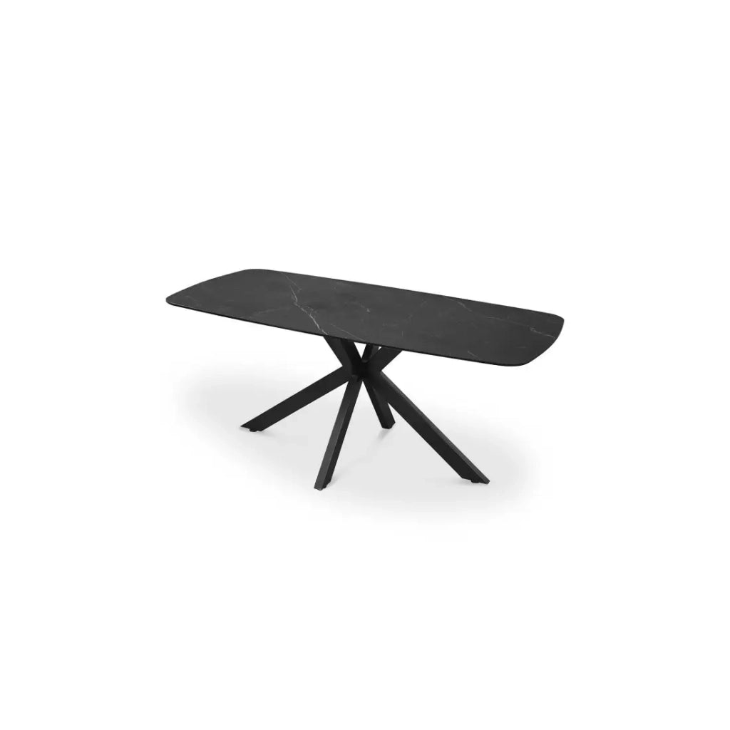 Tavolo da pranzo VINCI lunghezza 180cm con piano di 10mm in pietra effetto marmo nero.