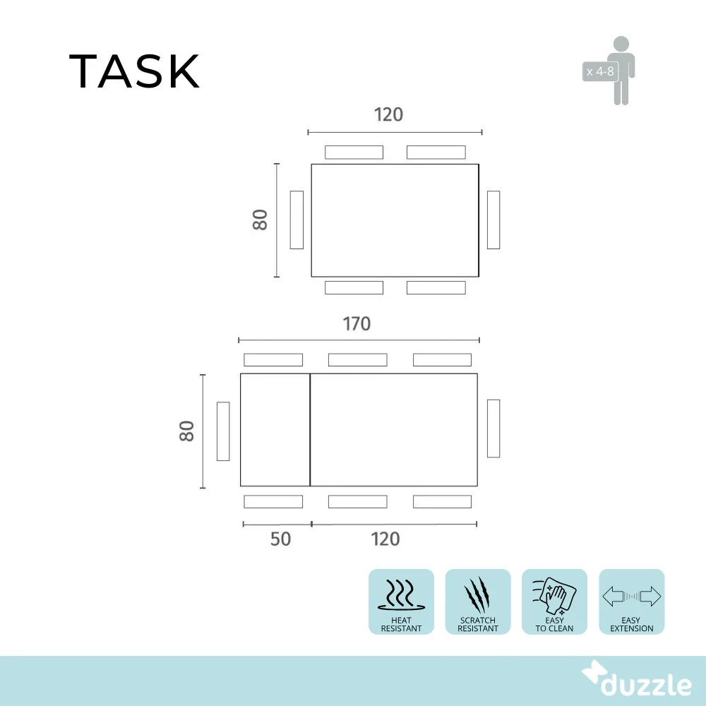 Tavolo da pranzo allungabile in ceramica effetto marmo bianco Task 120-170x80 cm fino a 8 posti | Duzzle