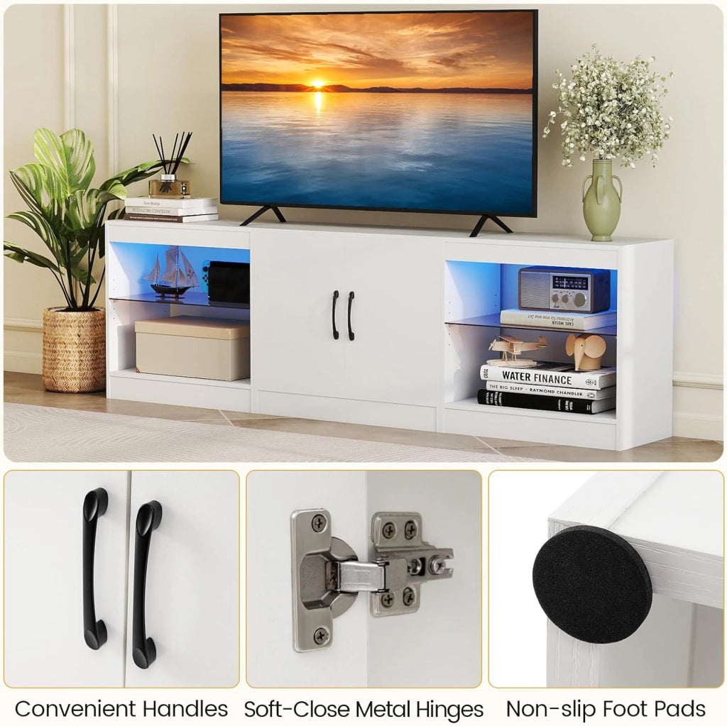 Mobile per TV liberamente combinabile, basso modulare, TV Board con illuminazione a LED, Mobile TV con ripiani aperti, TV per TV fino a 85 pollici, Mobile TV Lowboard 195 x 30 x 55 cm