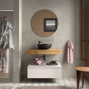 Composizione bagno con mensolone e cassettiera sospesa 80 cm in rovere africa e bianco opaco - Sumo