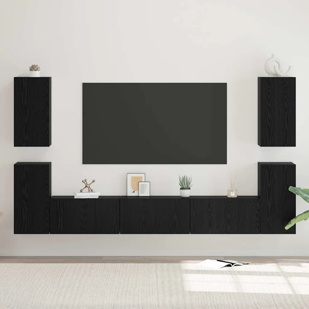 vidaXL Set mobile TV 7 pcs Rovere nero 60 x 30 x 30 cm