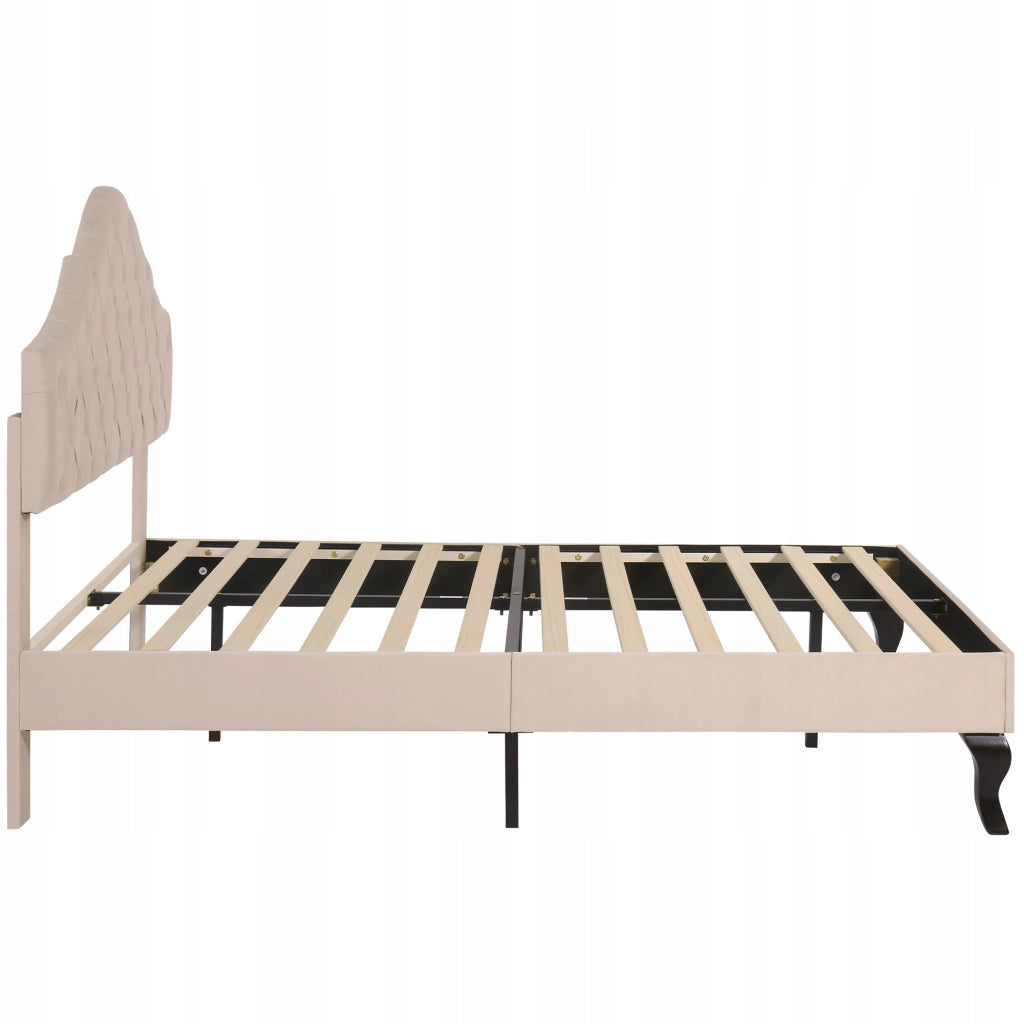 Letto 140x190 in velluto - Xylo - Schienale regolabile, colore beige