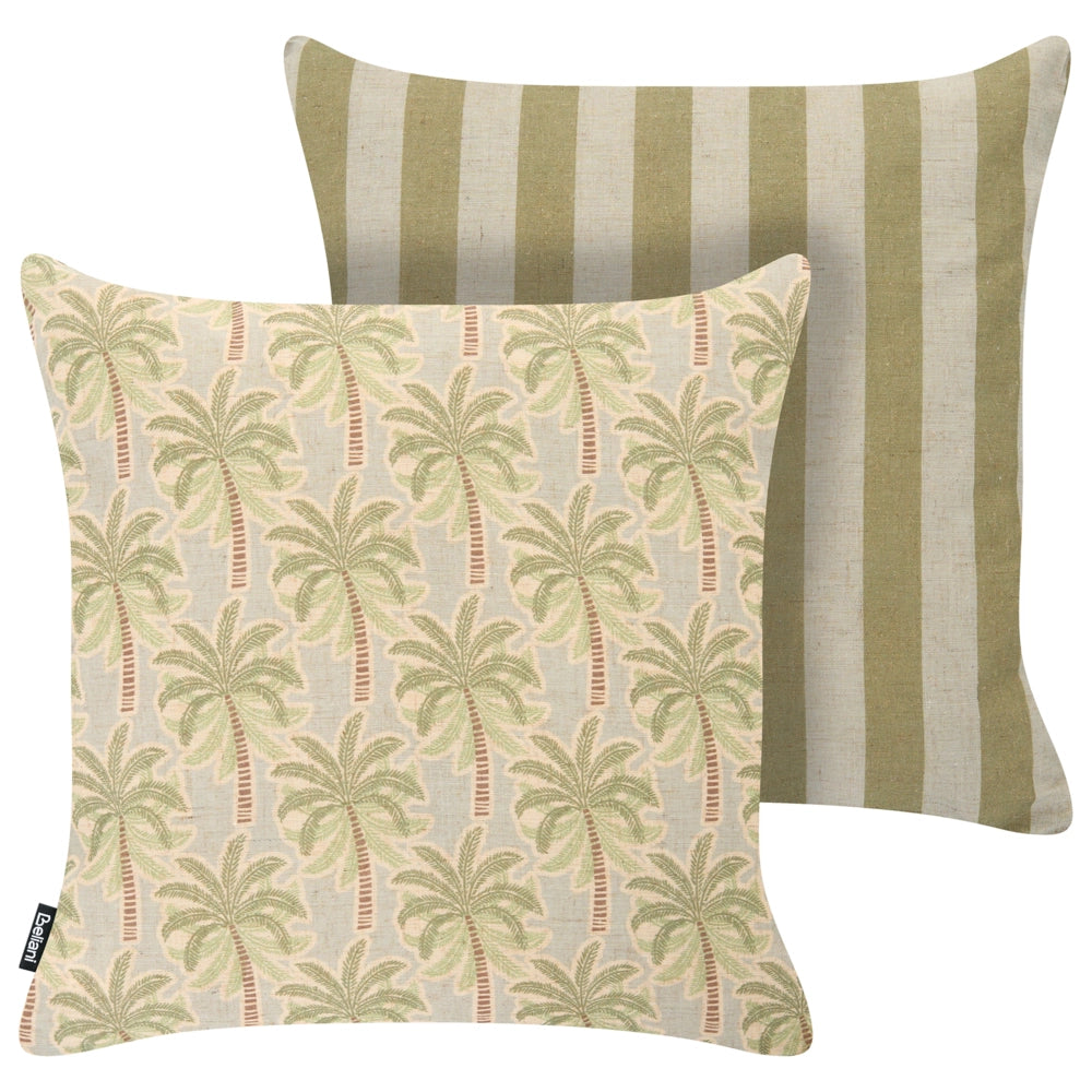 Set di 3 cuscini decorativi da esterno, misto poliestere e lino, beige e verde accessori decorativi da giardino