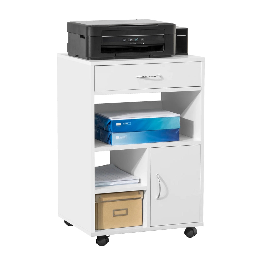 Tavolo stampante con cassetto e porta Carrello Tavolino da salotto Comodino Piccolo Comodino Bianco Comodini L50XP40xA75 cm FBT106-W