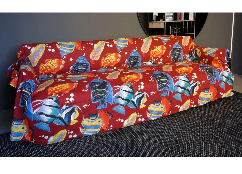 Telo Arredo Granfoulard Copritutto Cotone Made Italy Vari Disegni Arredatutto Copriletto Multiuso - 1 Piazza - Pesci Bordeaux