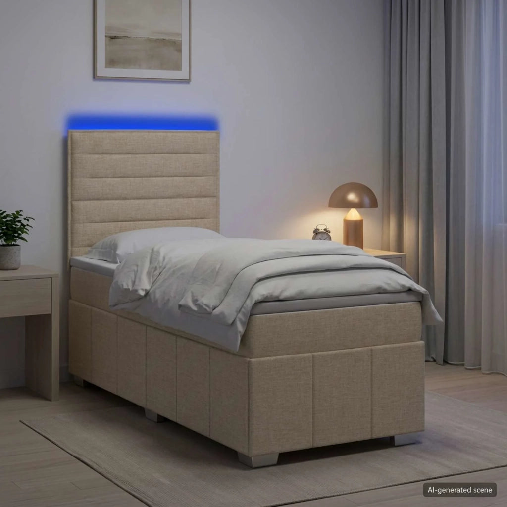 Letto Box Spring LED con Materasso Crema 100 x 200 cm Tessuto 3455533