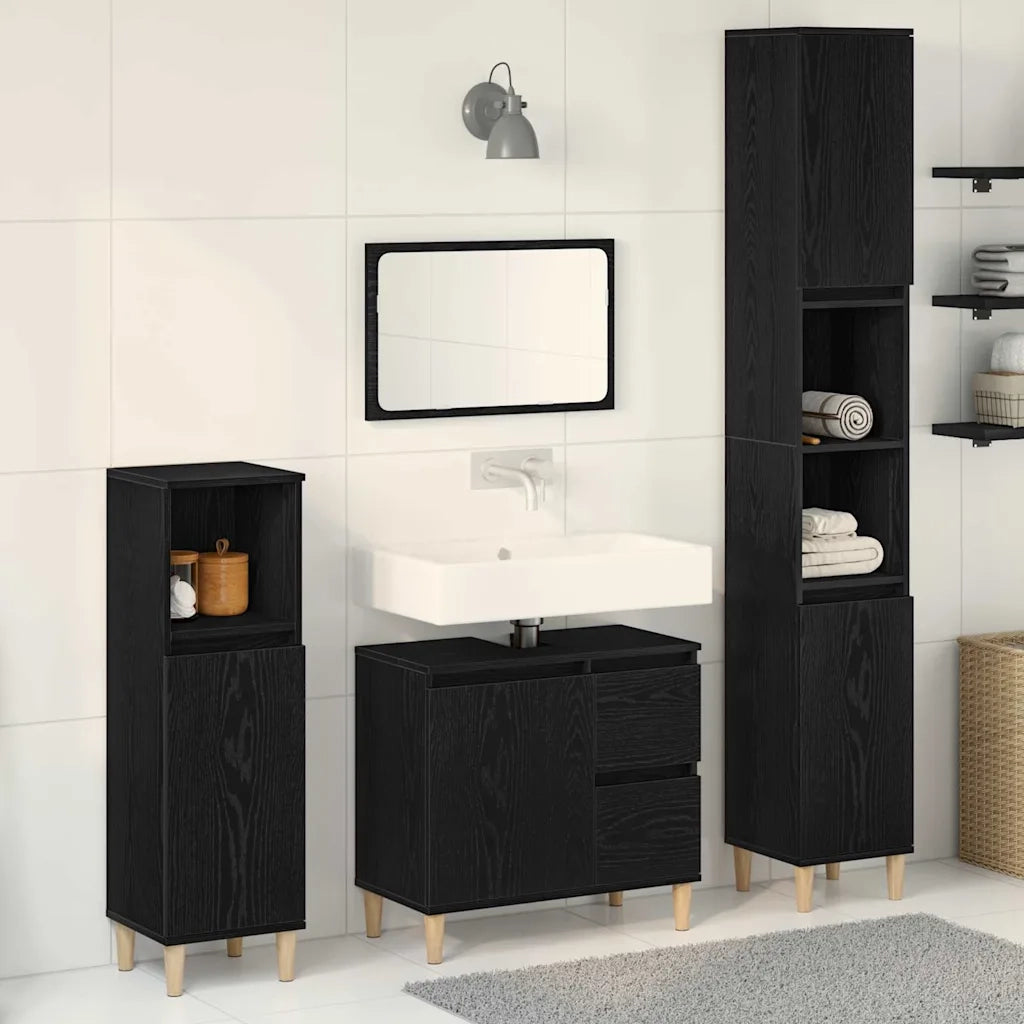 Set di mobili per il bagno Montaggio a parete 3 pcs Rovere Nero 3333086