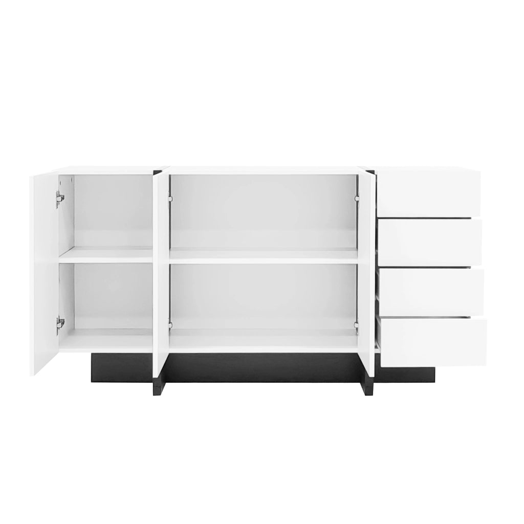 Credenza bianca lucida - Zephmum- 2 ante 4 cassetti facile pulizia