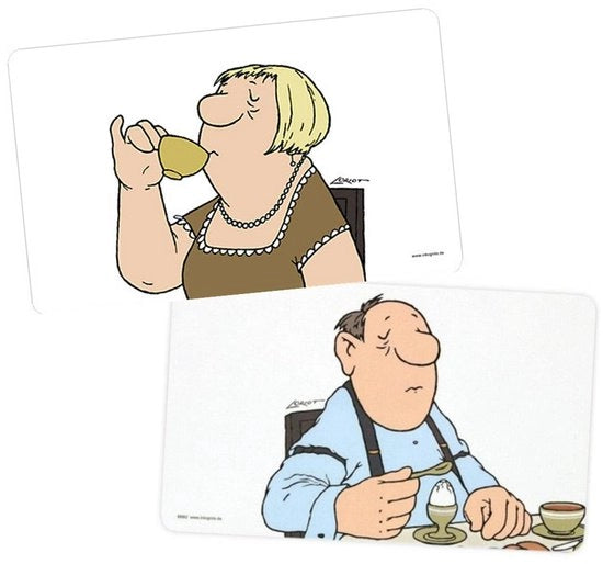 Due Schede per Colazione Loriot Set 'Uomo' & 'Donna' 23 x 14 cm, 2 pezzi