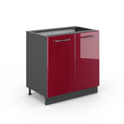 Mobile lavello cucina Fame-Line Bordeaux lucido/Antracite 80 cm con ripiano, senza piano di lavoro Vicco