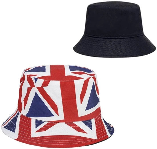 Cappello Opvouabile con Stemma Union Jack - Cappello a Sacchetto - Cappello di Cotone - Protezione UV - Circonferenza della Testa 56-58 cm